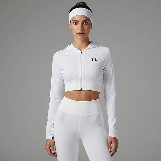 Woman in White Under Armour Athletic Outfit