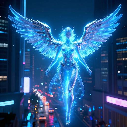 Futuristic Arkangel Guardian in Cyberpunk City