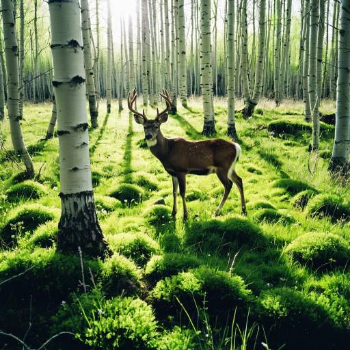 Serene Nature Scene with Deer and Dog