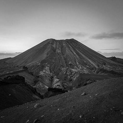 Monochrome Volcanic Summit at Sunset