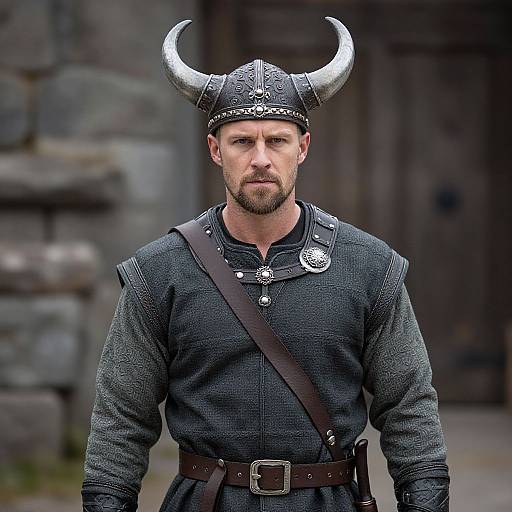 Man in Viking Costume with Horned Helmet