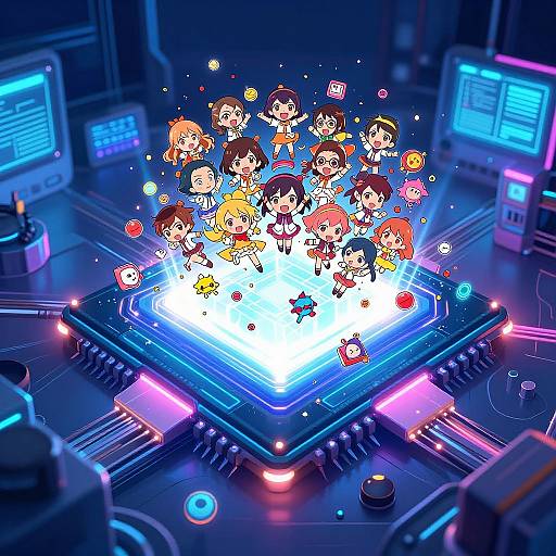 Futuristic Anime Swarm from Computer Chip