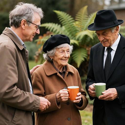 Warm Outdoor Gathering of Three Elders