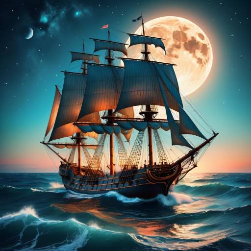 Sailing Ship Under Full Moon