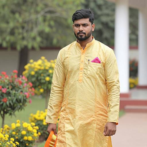 Vibrant Telugu Groom in Colorful Garden