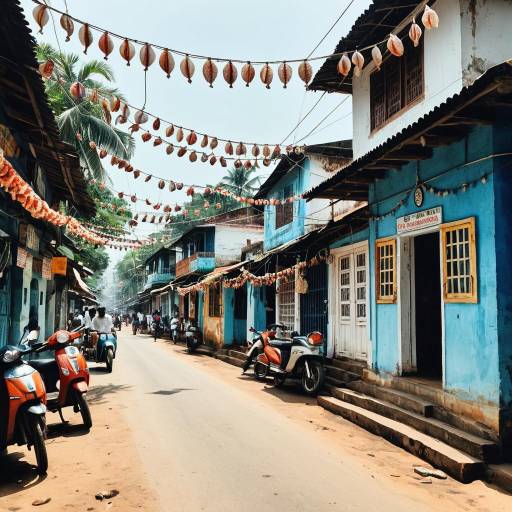 Goan Street with Seafood Shacks and Hanging Seashells