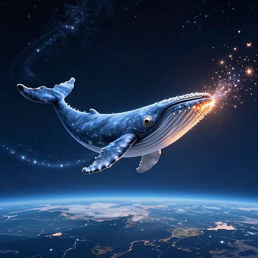 Clockwork Whale Soaring Above Earth