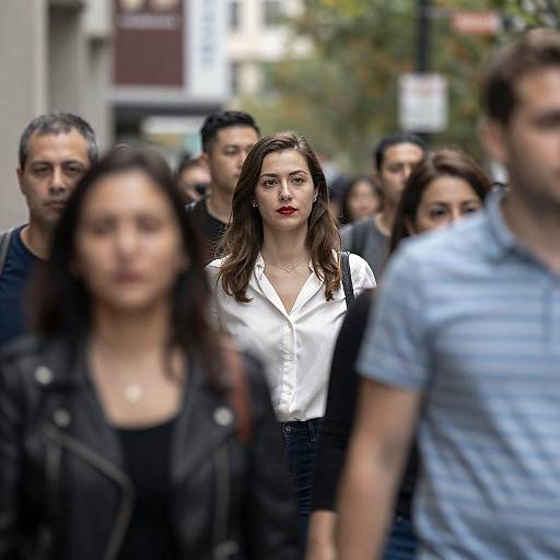 Brunette Woman in Busy Urban Street