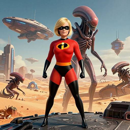 Cyberpunk Desert with Ripley and Xenomorphs