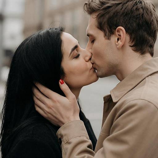 Intimate Close-up of a Couple's Kiss