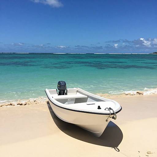 White Motorboat on Tropical Beach