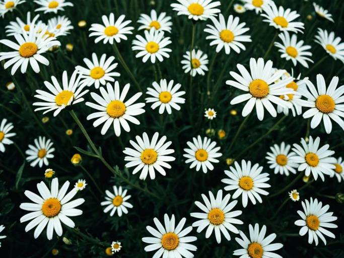 Field of White and Yellow Daisies