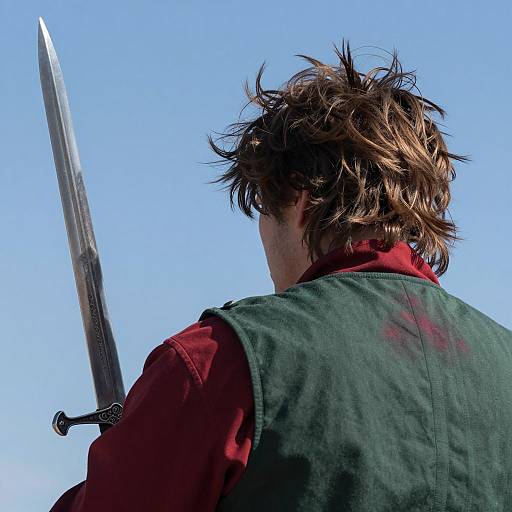 Person with Sword Against Blue Sky