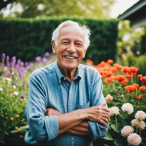 Joyful Elderly Man in Blooming Garden