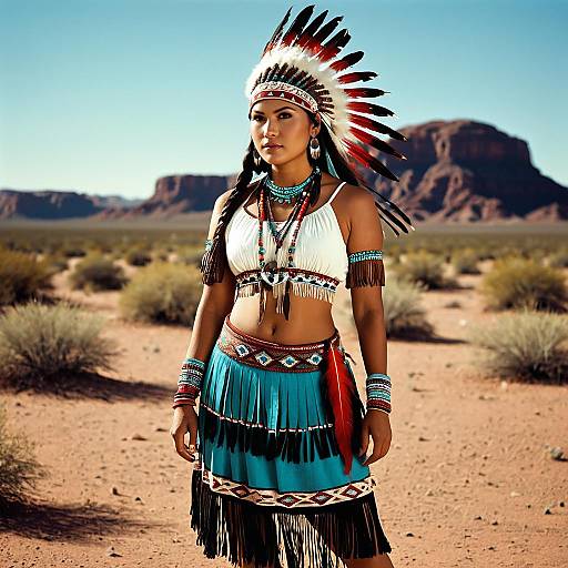 Native American Woman in Traditional Attire in Desert