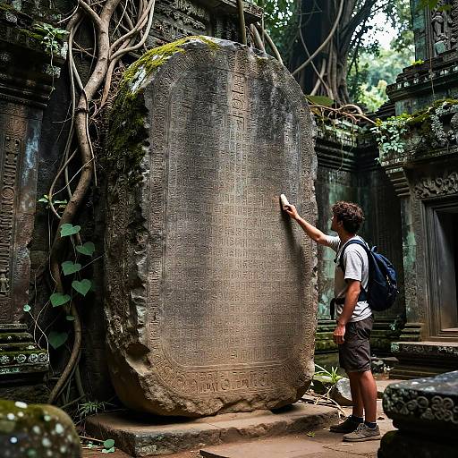 Mystical Temple with Ancient Stone Tablets