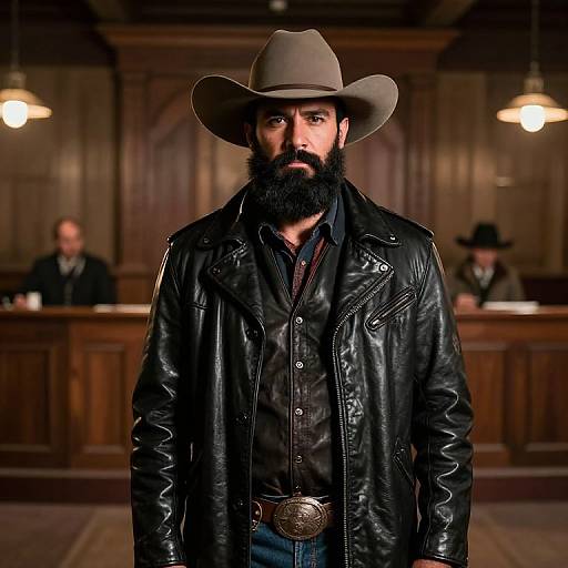 Realistic Cowboy in Western Courtroom