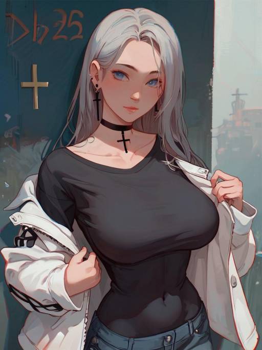 Stylish Solo Girl with Grey Hair