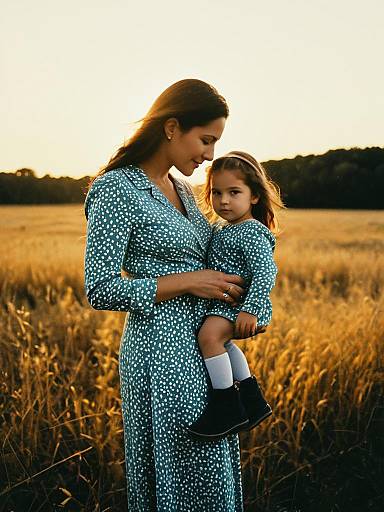Mother and Daughter in Matching Dresses Outdoor