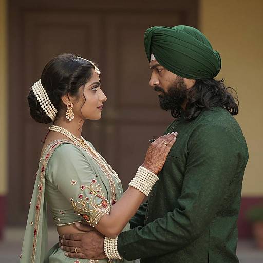 Traditional Couple in Intense Eye Contact