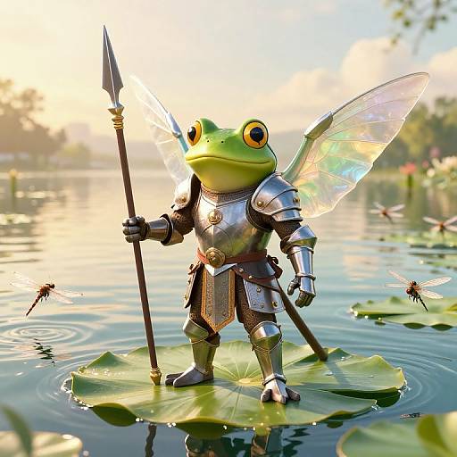 3D Frog Knight Leading Dragonflies