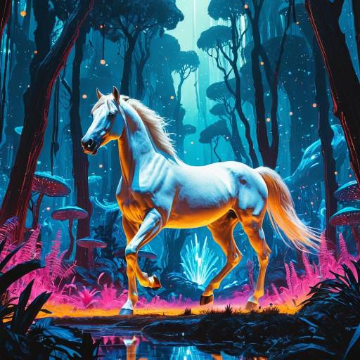 White Stallion in Neon Alien Forest White Stallion in Neon Alien Forest