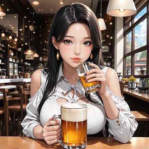 Ultra-Detailed Solo Girl Drinking Beer