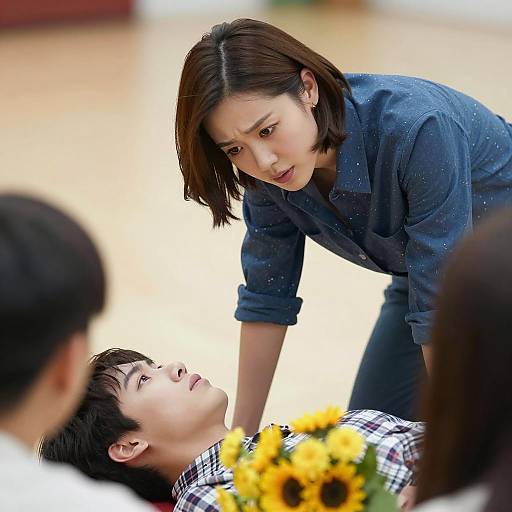 Concerned Woman Leaning Over Person