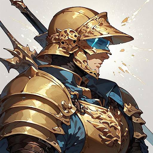 Dark Knight in Golden Medieval Armor