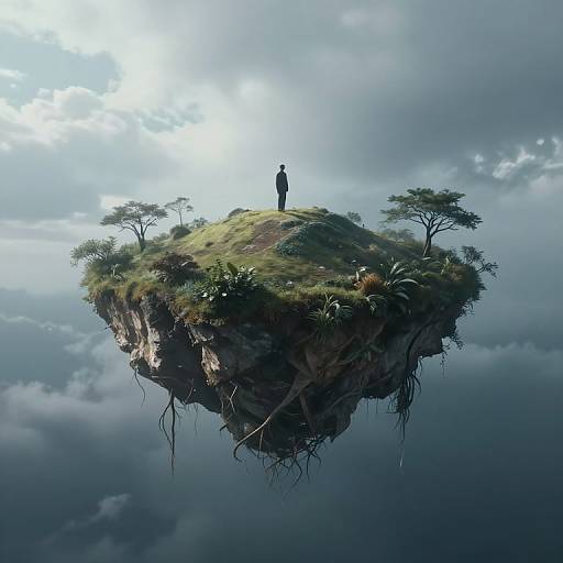 Ethereal Floating Island with Solitary Figure