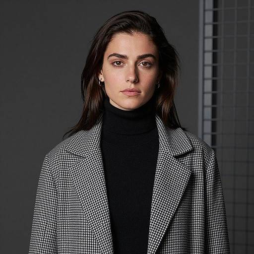 Woman in Black Turtleneck and Checkered Coat