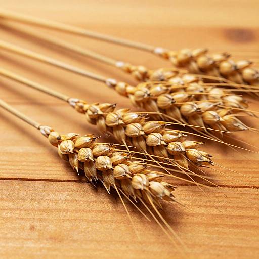 Close-Up Golden Wheat on Wooden Surface