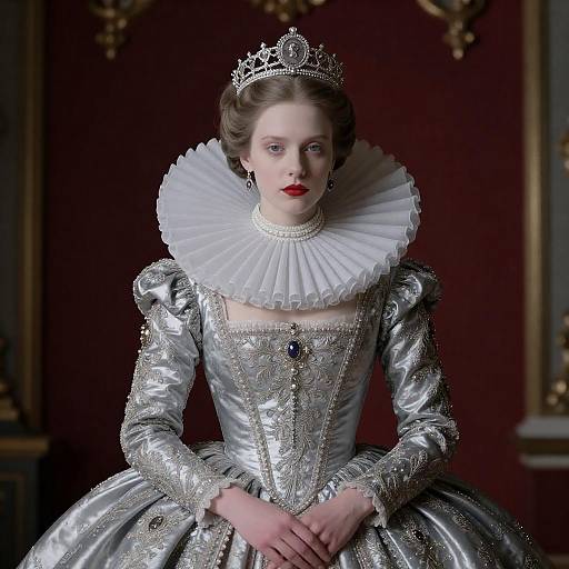 Pale Queen in Silver-Embroidered Gown