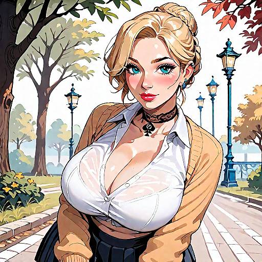 Anime Blonde Girl in Park