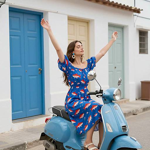 Summer Vibes: Woman on Blue Scooter