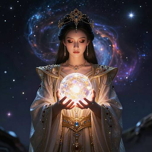 Mystical Figure with Radiant Orb