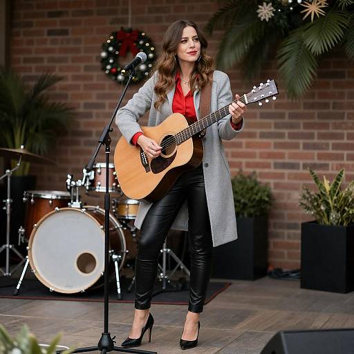 Confident Musician on Stage with Decor