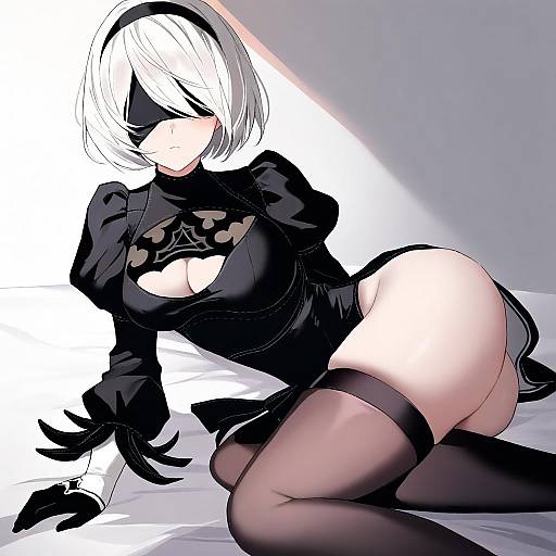 Illustration of 2b (nier:automata), nier (series) in the style of Tsuruse