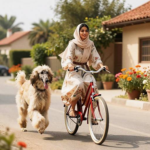 Floral Hijab Rider on Cherry Bicycle