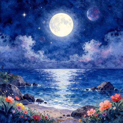 Ethereal Fantasy Moonlit Seascape