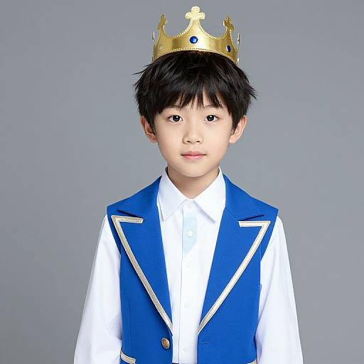 Boy in Crowned Blue and White Outfit