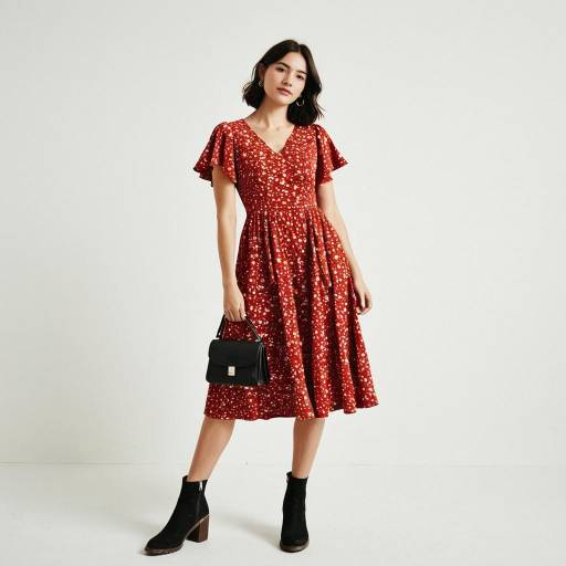 Vintage-Inspired Woman in Red Dress
