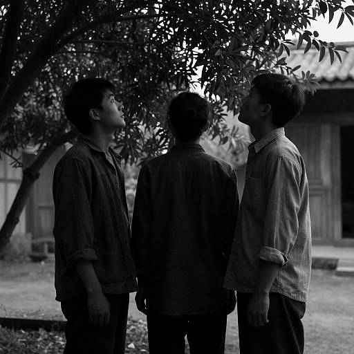 Three Silhouettes Beneath a Moody Tree