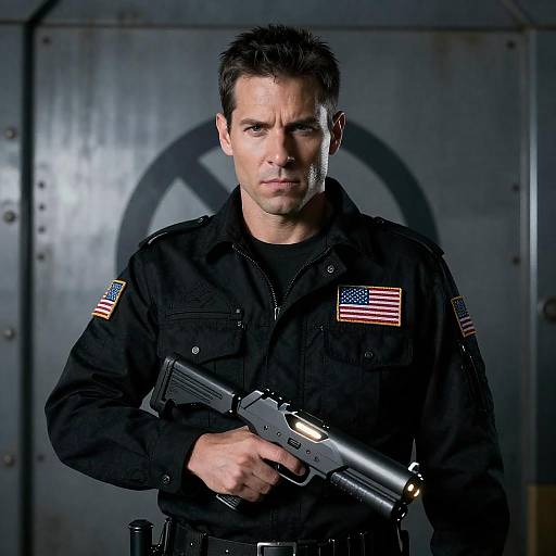 Serious Soldier with Futuristic Pistol