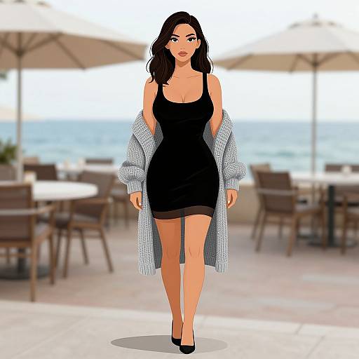 Contemporary Hourglass Woman at Seafront