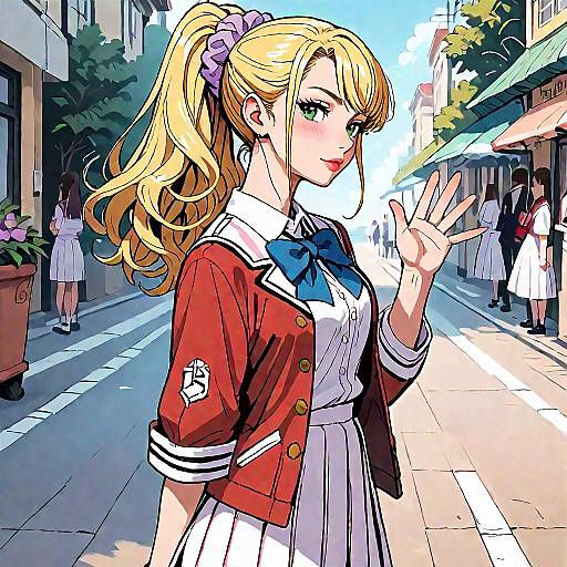 Kei Karuizawa Waving in School Uniform