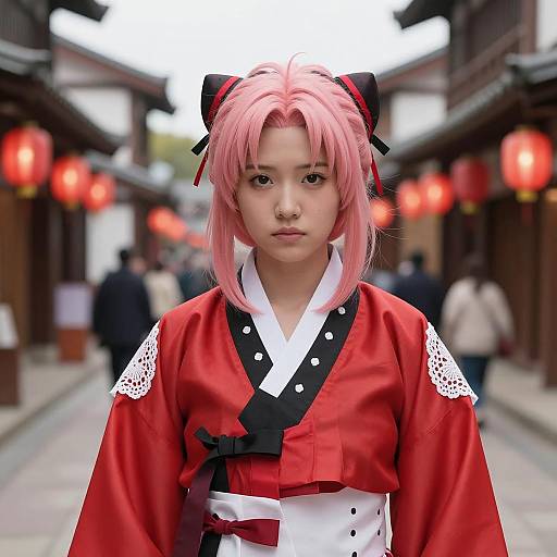 Young Woman in Sakura Haruno Inspired Hanbok