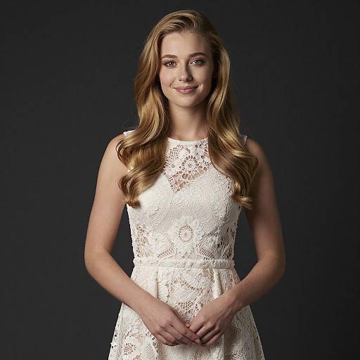 Young Woman in White Lace Dress