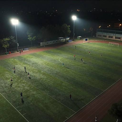 Cinematic Night Football Field Aerial