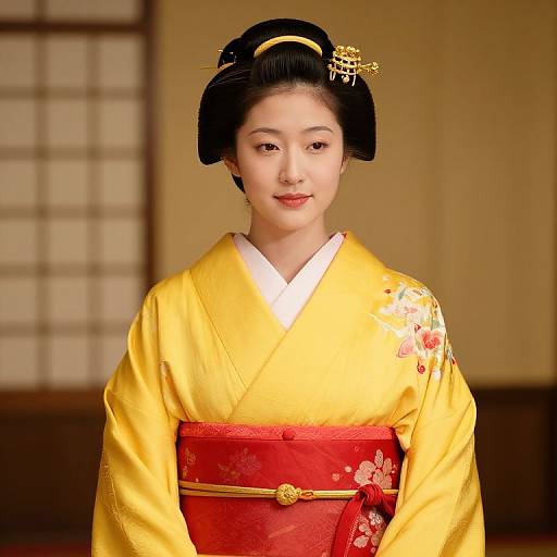 Woman in Yellow Kimono with Accessories